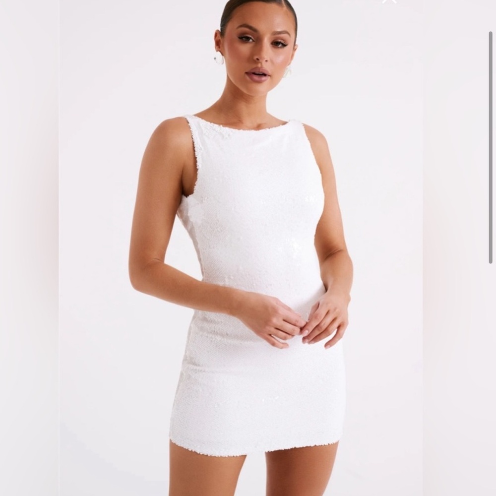 Meshki AYLA Sequin Mini Dress, White, size medium, bridal bachelorette wedding